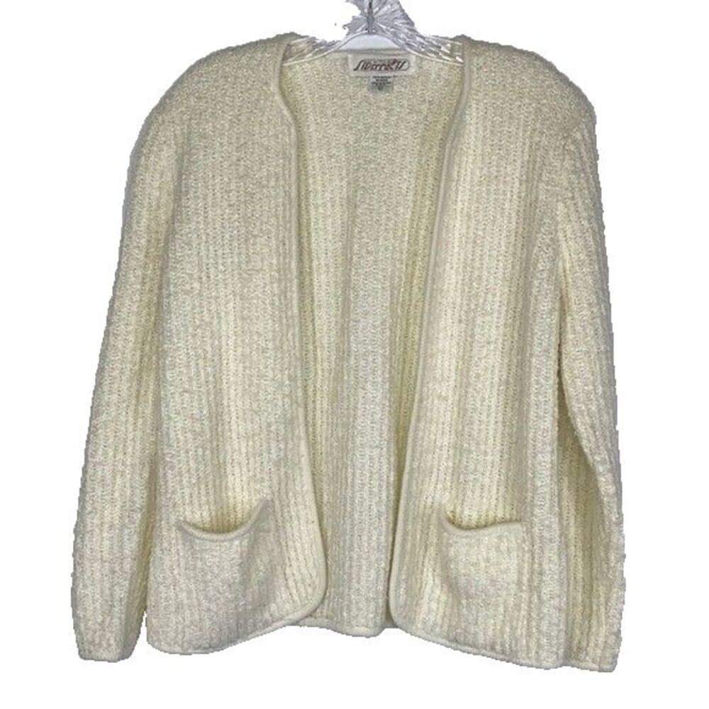 Vintage Side Effects Open Front Fuzzy Granny Cardigan Sweater Size Large